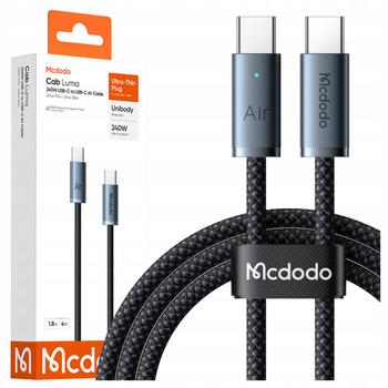 MCDODO KABEL USB-C USB-C SZYBKIE ŁADOWANIE USB TYP C 240W 1M LED CZARNY