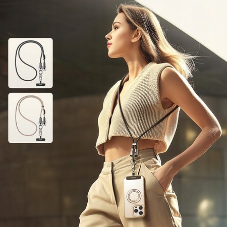 MCDODO SMYCZ DO TELEFONU NA SZYJE WKŁADKA CROSSBODY CZARNA KABEL USB-C 60W