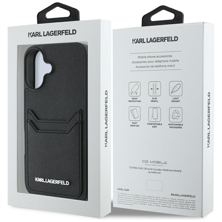 KARL LAGERFELD ETUI DO IPHONE 16 HC GRAINED PU KIESZEŃ NA KARTY METALOWA
