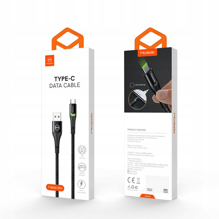 Cablu de telefon, încãrcare rapidã, USB-C, 1M, QC 4.0, LED, verde, Mcdodo