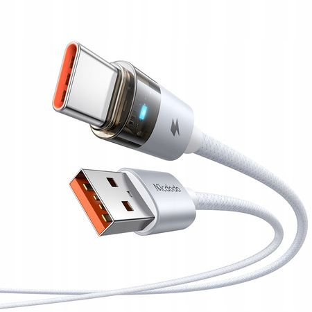 MCDODO KABEL USB-A USB-C SZYBKIE ŁADOWANIE USB TYP C 6A 100W 1M LED BIAŁY