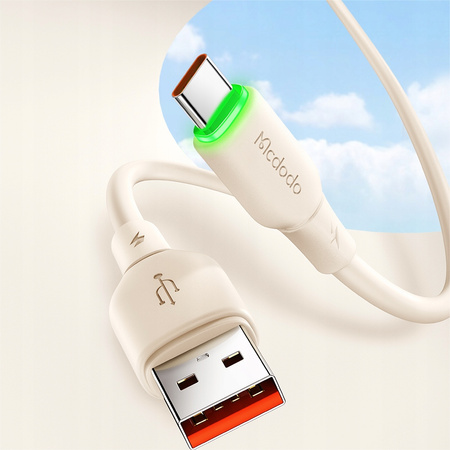 MCDODO KABEL USB-C SZYBKIE ŁADOWANIE DO SAMSUNG XIAOMI TYP C 6A 100W 1M LED BEŻOWY