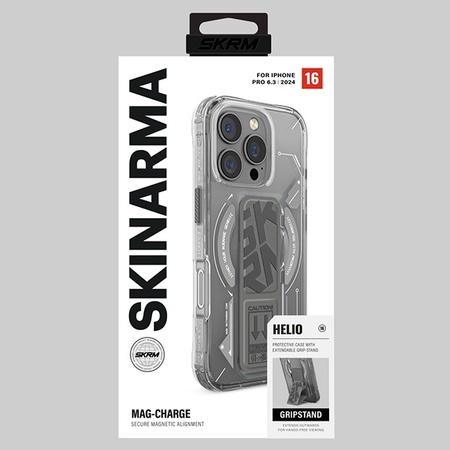 Skinarma etui Helio iPhone 16 Pro 6.3 Magnetic Charging + Grip Stand titanium