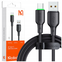 MCDODO KABEL USB-C SZYBKIE ŁADOWANIE DO SAMSUNG XIAOMI TYP C 6A 100W 1M LED CZARNY