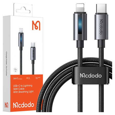 MCDODO ŁADOWARKA KABEL USB-C LIGHTNING SZYBKIEGO ŁADOWANIA DO IPHONE 1M LED