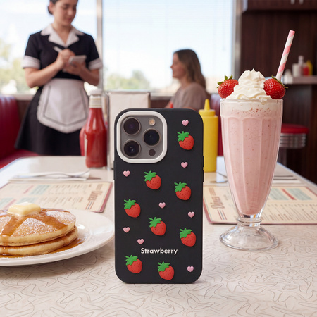 Nakładka Strawberry do iPhone 12 / 12 Pro 6,1" czarna