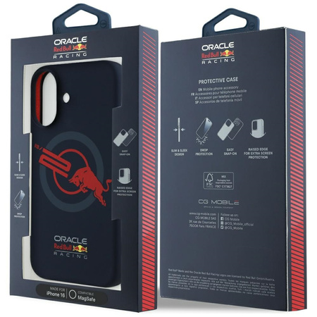 Etui Red Bull HC Silicone ORBR20 Logo Red Lining do iPhone 16 MagSafe granatowy