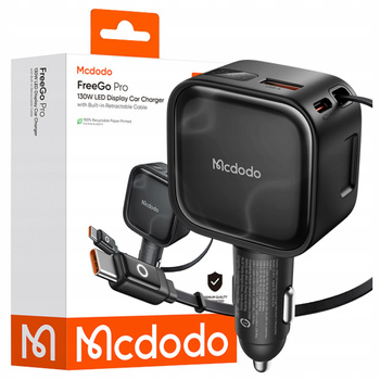 MCDODO SZYBKA ŁADOWARKA SAMOCHODOWA 3X USB USB-C 130W LED KABEL ZWIJANY 1M