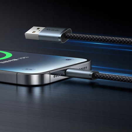 MCDODO KABEL USB-A LIGHTNING SZYBKIE ŁADOWANIE DO TELEFONU LED CZARNY 2M