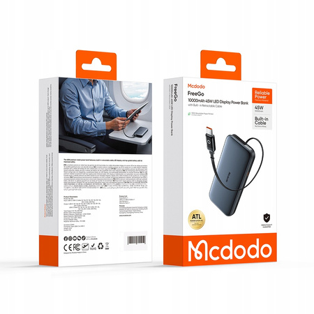 MCDODO POWERBANK 10000MAH DO TELEFONU LAPTOPA Z WBUDOWANYM KABLEM USB-C 45W