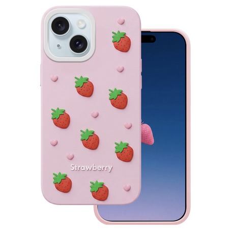 Nakładka Strawberry do iPhone 13 / 14 / 15 6,1" różowa