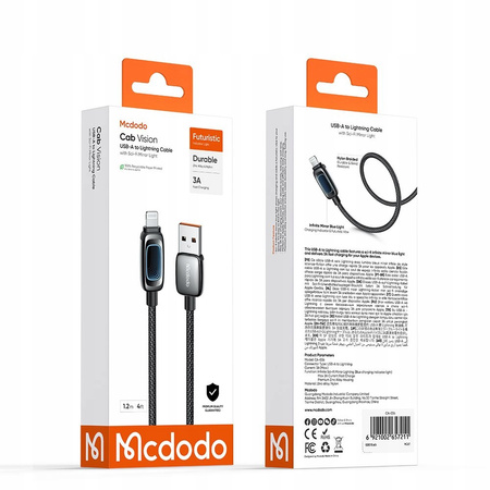 MCDODO KABEL USB-A LIGHTNING SZYBKIE ŁADOWANIE DO IPHONE PD 3A CZARNY 1M