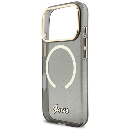 Etui Guess IML Glitters Script Strap     MagSafe do iPhone 17 Pro czarny