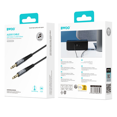 BWOO kabel AUX 3.5mm - 3.5mm Nylonowy + Aluminiowa obudowa BO-AUX064 czarny