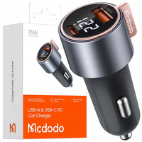 MCDODO MOCNA SZYBKA ŁADOWARKA SAMOCHODOWA Z MIERNIKIEM 2X USB USB-C 75W LED