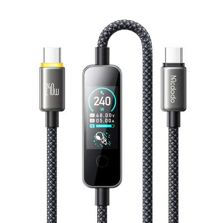MCDODO KABEL USB-C USB-C SZYBKIE ŁADOWANIE USB TYP C PD 240W 1M LED CZARNY