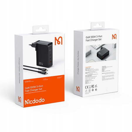Ładowarka do telefonu, do laptopa, GAN, Szybka, USB-C PD, USB-A, QC, 100W, Uniwersalna, Mcdodo