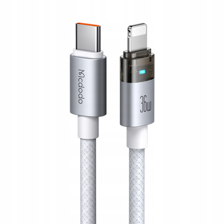 MCDODO KABEL USB-C SZYBKIE ŁADOWANIE DO IPHONE LIGHTNING 36W 1M LED BIAŁY