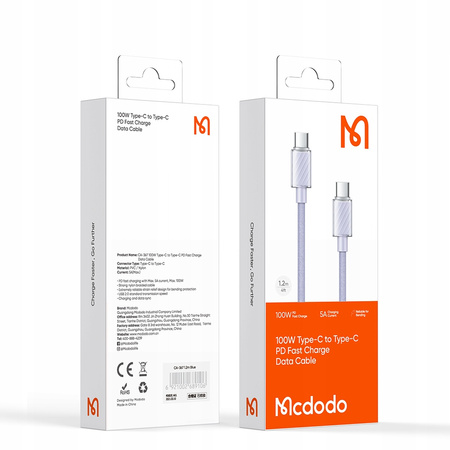 Mcdodo Mocny Super Szybki Kabel Usb-C Pd 100W 2M Fioletowy