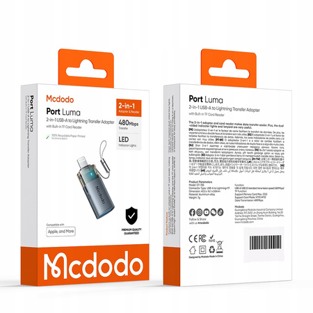 MCDODO ADAPTER PRZEJŚCIÓWKA USB-A DO LIGHTNING CZYTNIK KART TF 512 OTG LED