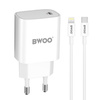 BWOO ładowarka sieciowa 20W PD CDA159 USB-C + kabel USB-C - Lightning biała