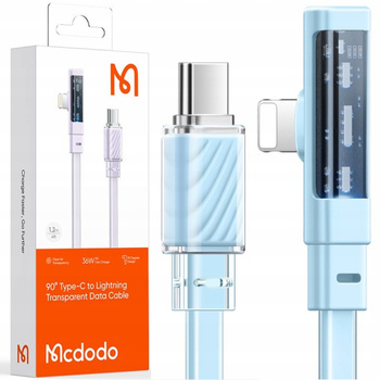 MCDODO KABEL KĄTOWY USB-C LIGHTNING PŁASKI 36W DO IPHONE 13 14 NIEBIESKI 1M