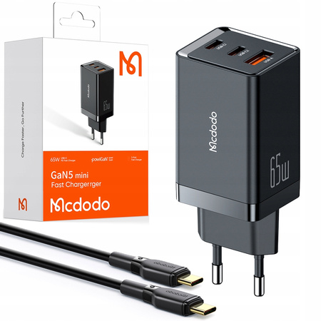 MCDODO SZYBKA ŁADOWARKA SIECIOWA ZASILACZ 3X USB-C PD USB GAN 67W KABEL 2M