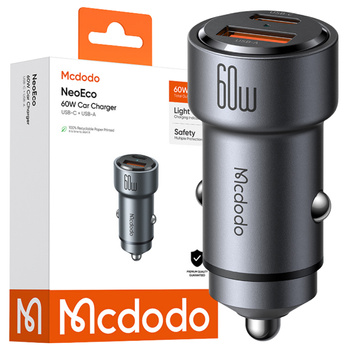 MCDODO SZYBKA ŁADOWARKA SAMOCHODOWA DO TELEFONU LAPTOPA 2X USB-C USB-A 60W