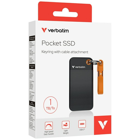 Dysk Zewnętrzny Verbatim Pocket SSD 1TB - brelok do kluczy z kablem USB-C 3.2 gen.2 czarno-pomarańczowy/black-orange 32193