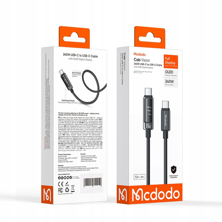 MCDODO KABEL USB-C USB-C SZYBKIE ŁADOWANIE DO LAPTOPA USB TYP C 240W 1M LED