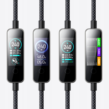MCDODO KABEL USB-C USB-C SZYBKIE ŁADOWANIE USB TYP C PD 240W 1M LED CZARNY