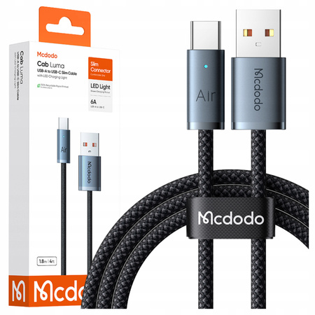 MCDODO KABEL USB-A USB-C SZYBKIE ŁADOWANIE USB TYP C 6A 100W 2M LED CZARNY