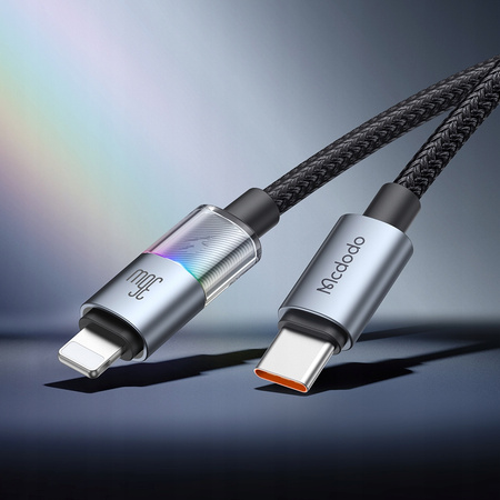 MCDODO KABEL USB-C SZYBKIE ŁADOWANIE DO IPHONE LIGHTNING 36W 1M LED CZARNY