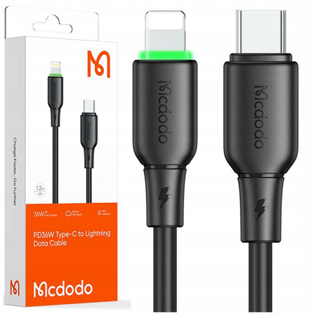 Cablu încãrcãtor MCDODO USB-C cu încãrcare rapidã Lightning pentru iPhone 1M LED Negru