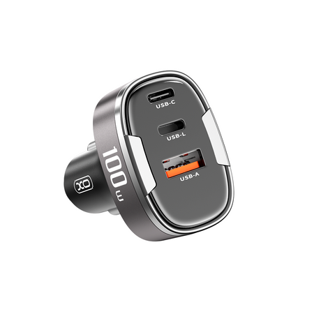 XO ładowarka samochodowa CC61 PD QC 3.0 100W 1x USB1x USB-C 1x Lightning szara