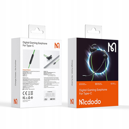MCDODO SŁUCHAWKI DOUSZNE PRZEWODOWE DO IPHONE Z MIKROFONEM GAMINGOWE USB-C