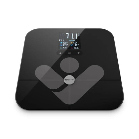 Waga diagnostyczna bluetooth TrueLife FitScale W7 BT czarna kolorowy LCD 0,2 ~ 180 kg iOS, Android
