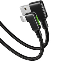 Kabel do telefonu Mcdodo  do iPhone, szybkie ładowanie kątowy 90° LED Lightning 1,2m czarny