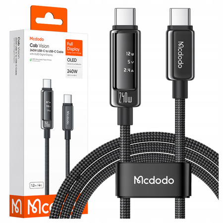 MCDODO KABEL USB-C USB-C SZYBKIE ŁADOWANIE DO LAPTOPA USB TYP C 240W 1M LED