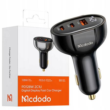 MCDODO POWERFUL FAST CAR CHARGER WITH METER 3XUSB USB-C 128W LED