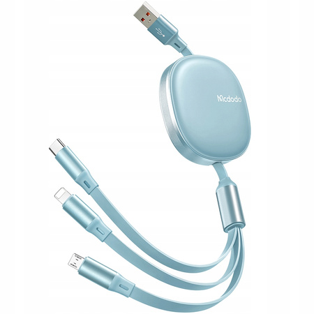 Mcdodo Einziehbares Telefonkabel für iPhone, Micro-USB, USB-C, 3-in-1, 66 W, Blau