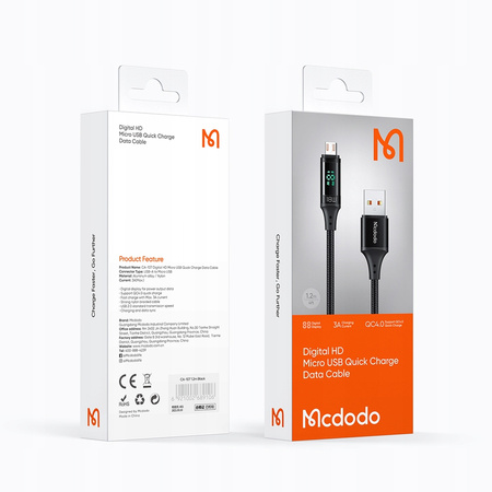 MCDODO KABEL Z WYŚWIETLACZEM MICRO USB SZYBKIE ŁADOWANIE DO SAMSUNG 18W 1M