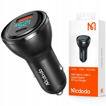 MCDODO MOCNA SZYBKA ŁADOWARKA SAMOCHODOWA MIERNIK 2X USB USB-C 95W LED