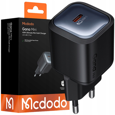 MCDODO SZYBKA ŁADOWARKA SIECIOWA ZASILACZ KOSTKA DO ŁADOWARKI USB-C 45W GAN
