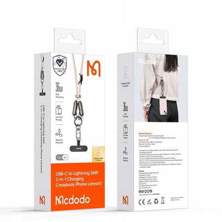 MCDODO CUREA DE GÂT PENTRU TELEFON, CU INSER?IE CROSSBODY, BEJ, PENTRU CABLU, PENTRU IPHONE