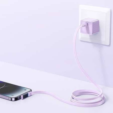 MCDODO KABEL KĄTOWY USB-C LIGHTNING PŁASKI 36W DO IPHONE 13 14 FIOLETOWY 1M