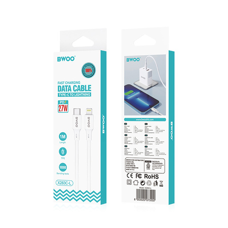 BWOO kabel USB-C - Lightning 1m 27W ABS + TPE X283 C-L biały