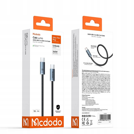 MCDODO KABEL USB-C USB-C SZYBKIE ŁADOWANIE USB TYP C 240W 2M LED CZARNY