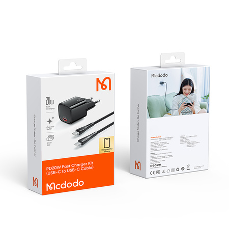 MCDODO SZYBKA ŁADOWARKA SIECIOWA ZASILACZ DO IPHONA TYP C USB-C 20W KABEL