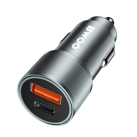 BWOO ładowarka samochodowa PD BO-CC73 1x USB-C 1x USB 38W srebrna